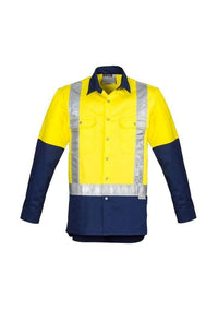 SYZMIK Men’s Hi-Vis Spliced Shoulder Taped Industrial Shirt ZW124 Work Wear Syzmik Yellow/Navy S 