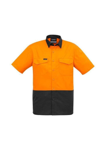 SYZMIK Men’s Rugged Cooling Hi-Vis Spliced S/S Shirt ZW815 Work Wear Syzmik Orange/Charcoal XXS 