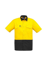 SYZMIK Men’s Rugged Cooling Hi-Vis Spliced S/S Shirt ZW815 Work Wear Syzmik Yellow/Charcoal XXS 