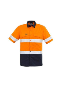 SYZMIK Men’s Rugged Cooling Taped Hi-Vis Spliced S/S Shirt ZW835 Work Wear Syzmik Orange/Navy XXS 