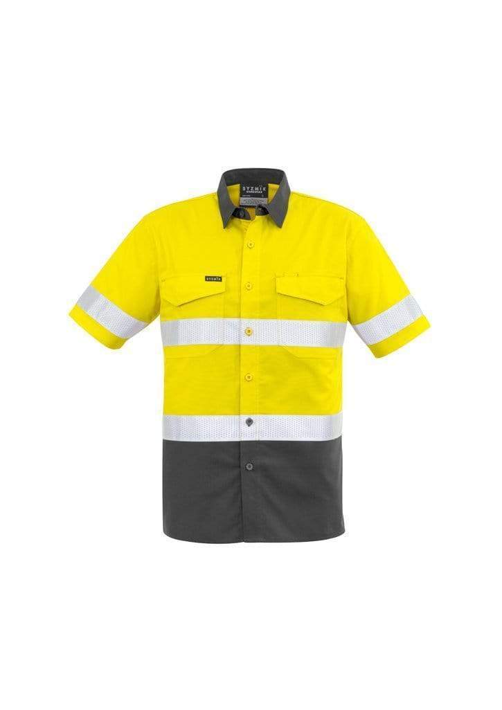 SYZMIK Men’s Rugged Cooling Taped Hi-Vis Spliced S/S Shirt ZW835 Work Wear Syzmik Yellow/Charcoal XXS 