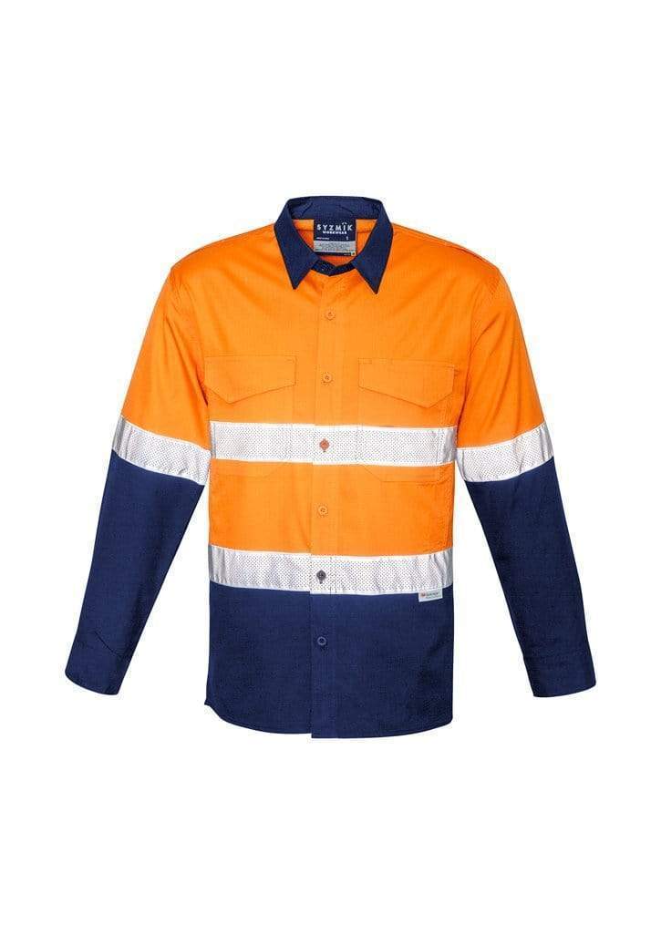 Syzmik Men’s Rugged Cooling Taped Hi-Vis Spliced Shirt ZW129 Work Wear Syzmik Orange/Navy S 