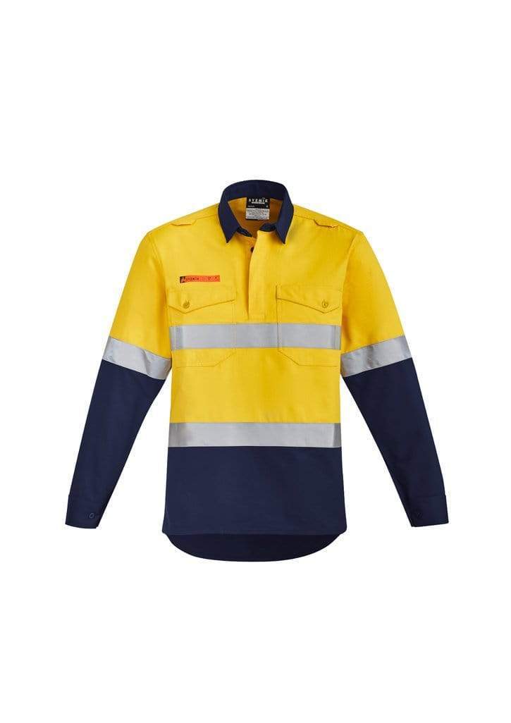 SYZMIK orange flame hrc 2 hoop taped closed front spliced shirt ZW143 Work Wear Syzmik Yellow/Navy 7XL 