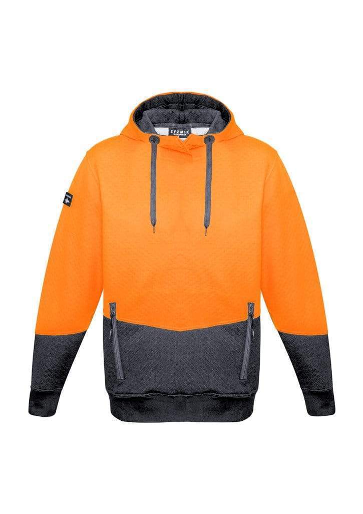SYZMIK Unisex Hi-Vis Textured Jacquard Hoodie ZT477 Work Wear Syzmik Orange/Charcoal XXS 