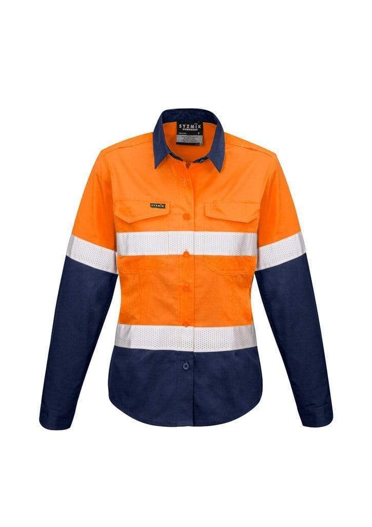 SYZMIK Women’s Rugged Cooling Taped Hi-Vis Spliced Shirt ZW720 Work Wear Syzmik Orange/Navy 8 