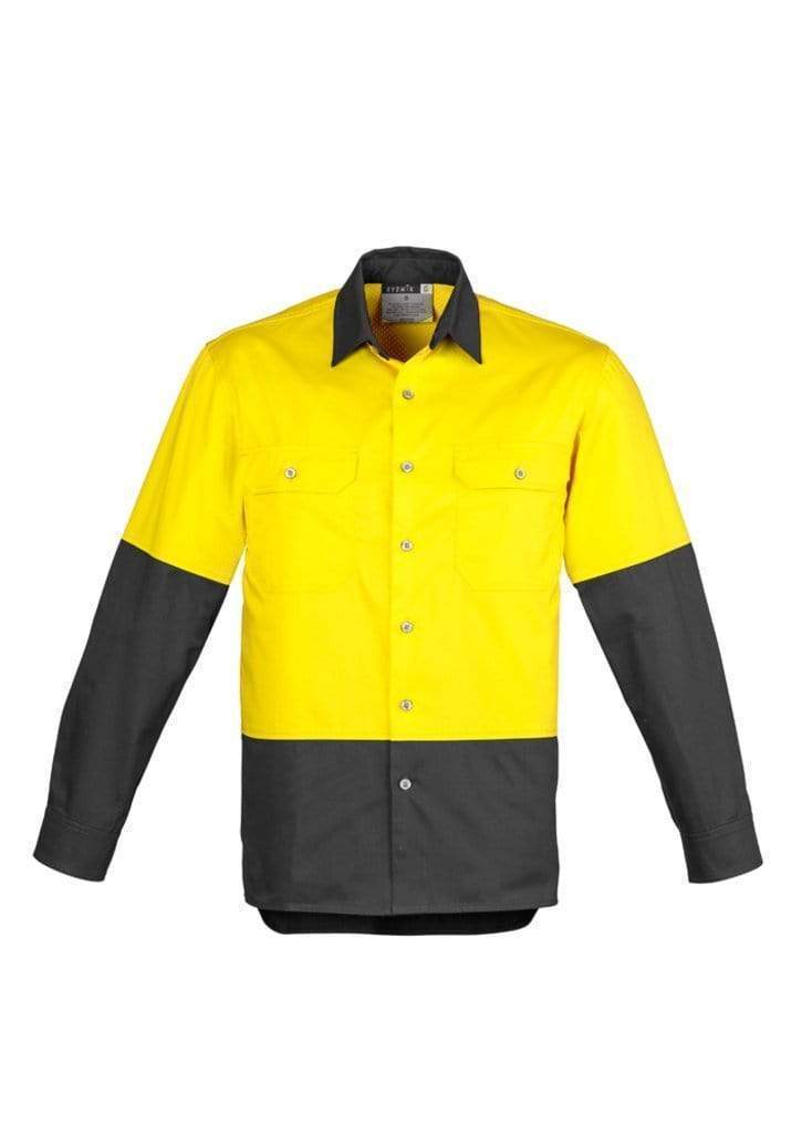 Syzmik Men’s Hi-Vis Spliced Industrial Shirt ZW122 Work Wear Syzmik Yellow/Charcoal S 