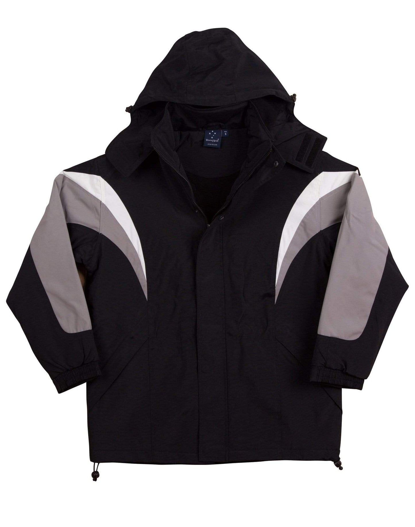 Winning Spirit Bathurst Tri-colour Jacket With Hood Unisex Jk28 Casual Wear Winning Spirit Black/White/Grey XS 