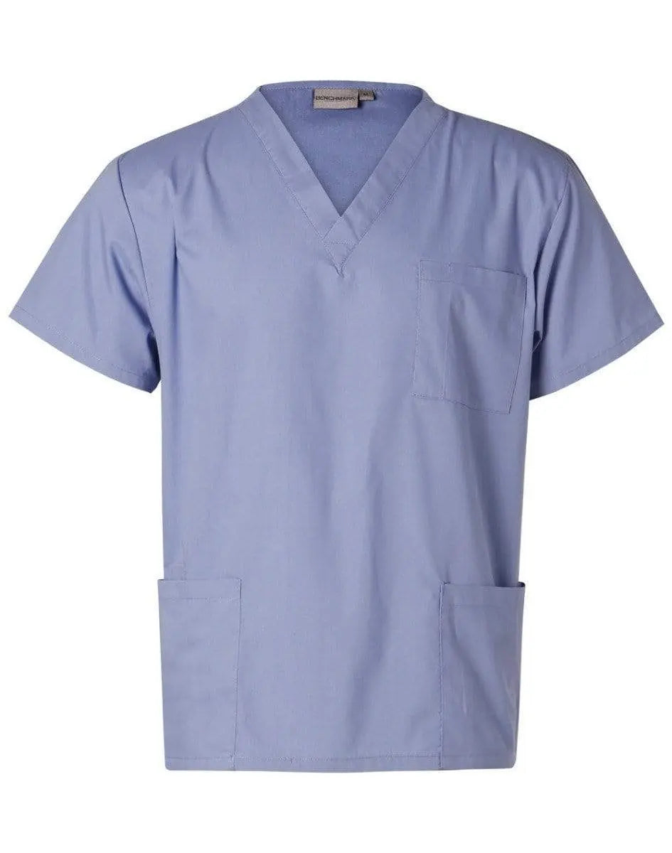 WINNING SPIRIT Unisex Scrubs Short Sleeve Tunic Top M7630 Corporate Wear Winning Spirit Mid Blue 3XL 