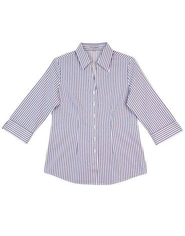 Women's Executive Sateen Stripe 3/4 Sleeve Shirt M8310 Corporate Wear Winning Spirit White/Cobalt 6 