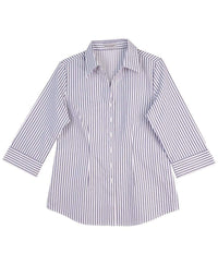 Women's Executive Sateen Stripe 3/4 Sleeve Shirt M8310 Corporate Wear Winning Spirit White/Grey 6 