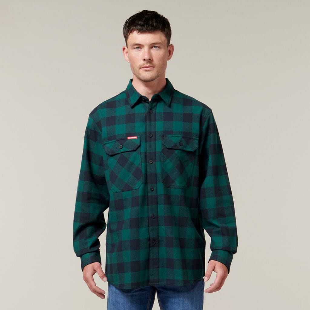 Hard Yakka Long Sleeve Check Flannel Shirt  Y07295  Hard Yakka BOTTLE GREEN XS 